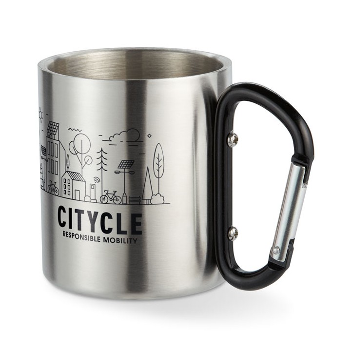 Mug acier et anse mousqueton.
