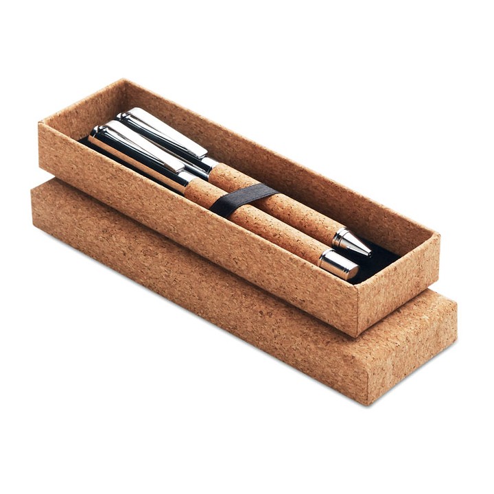 Stylo bille métal boîte liège