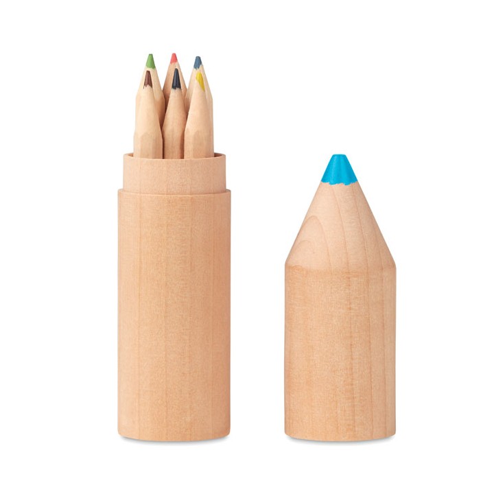 6 crayons dans un étui en bois