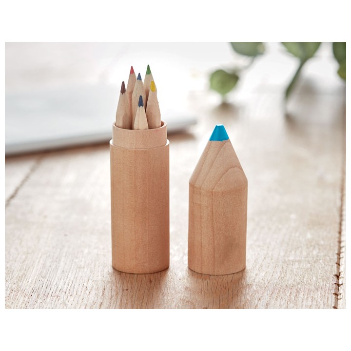 6 crayons dans un étui en bois
