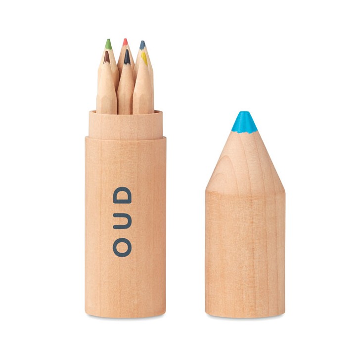 6 crayons dans un étui en bois