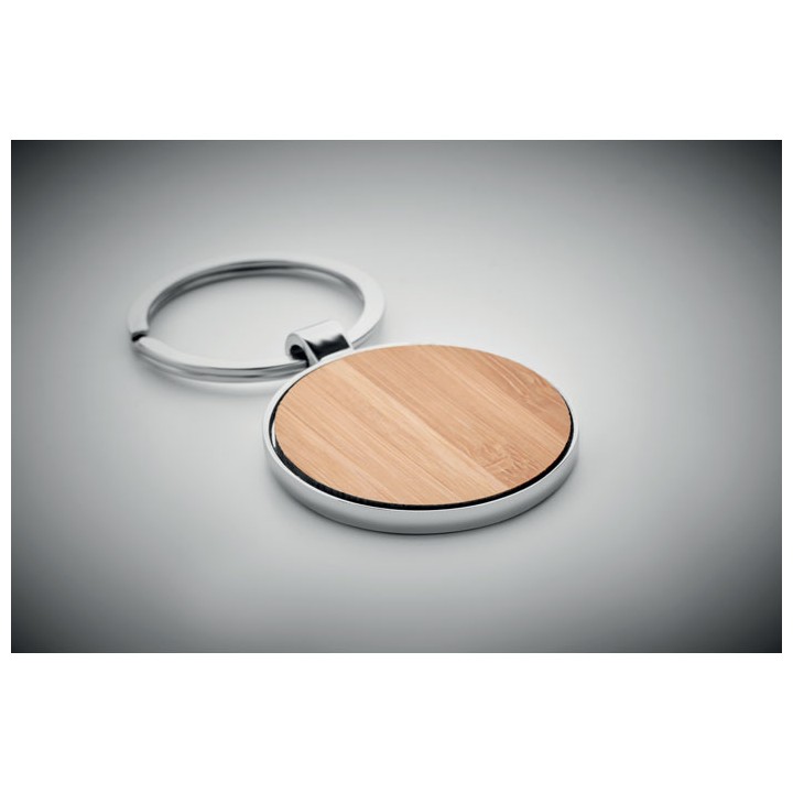 Porte-clés rond métal bambou