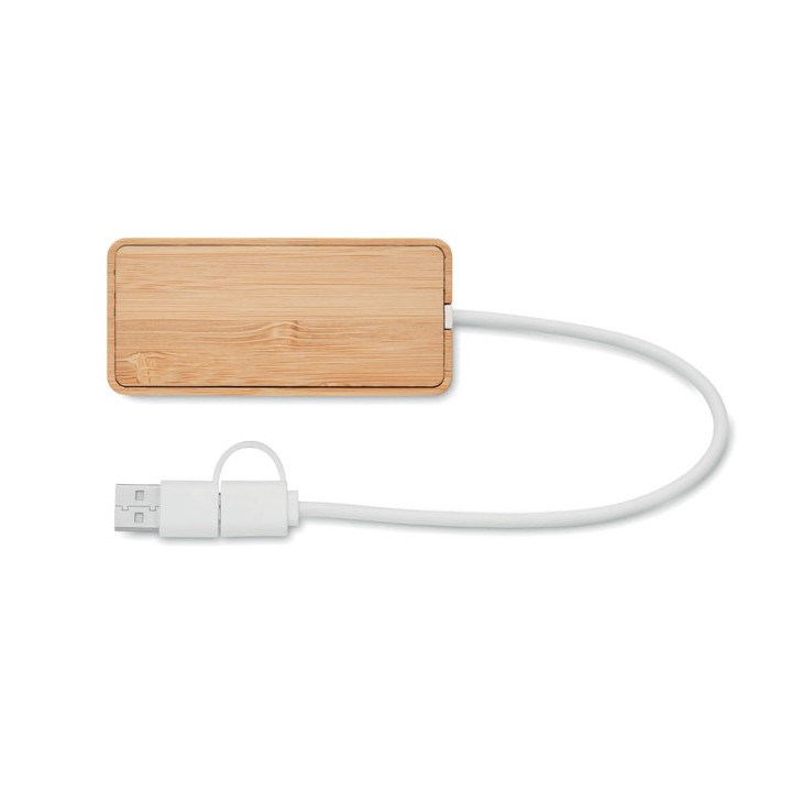 Hub USB 3 ports en bambou