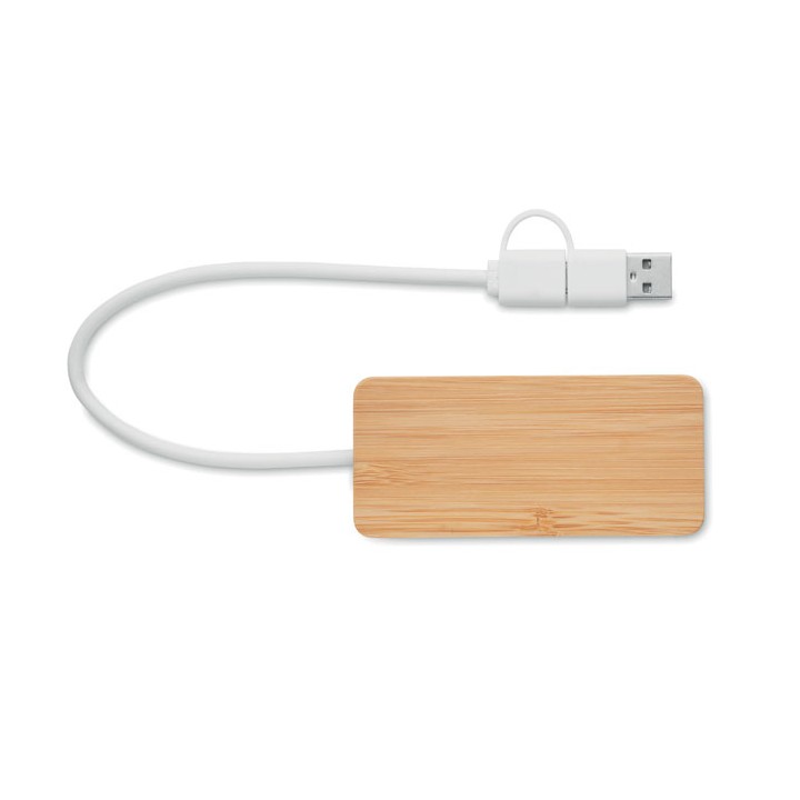 Hub USB 3 ports en bambou