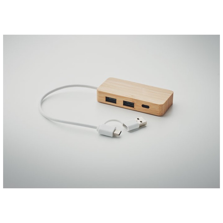 Hub USB 3 ports en bambou