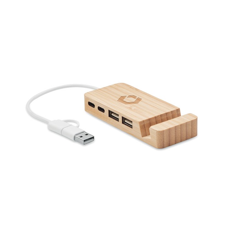 Hub USB 4 ports en bambou