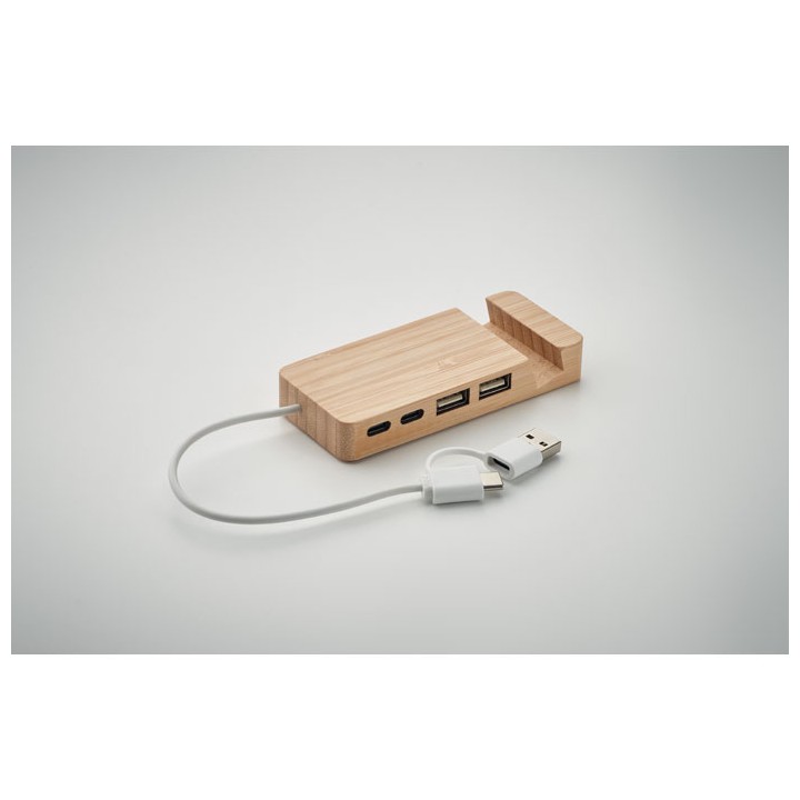 Hub USB 4 ports en bambou