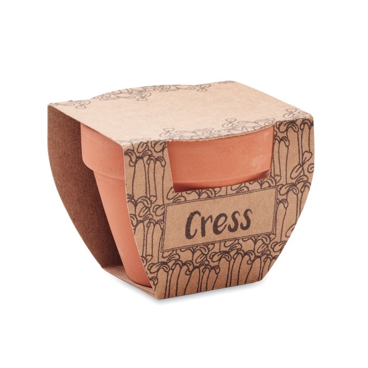 Pot avec graines de cresson