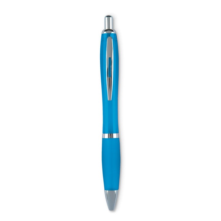 Stylo bille à l'encre bleue.