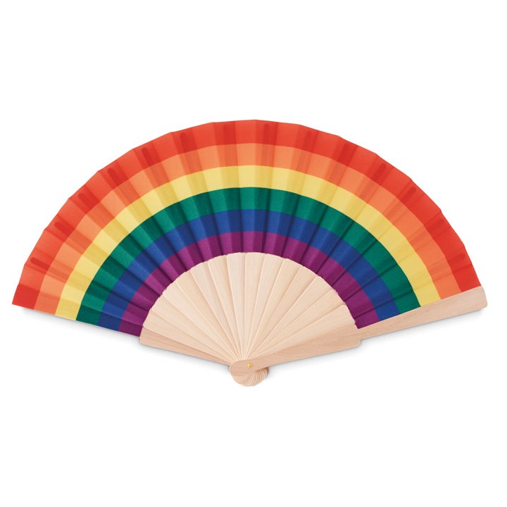 Eventail  en bois arc-en-ciel