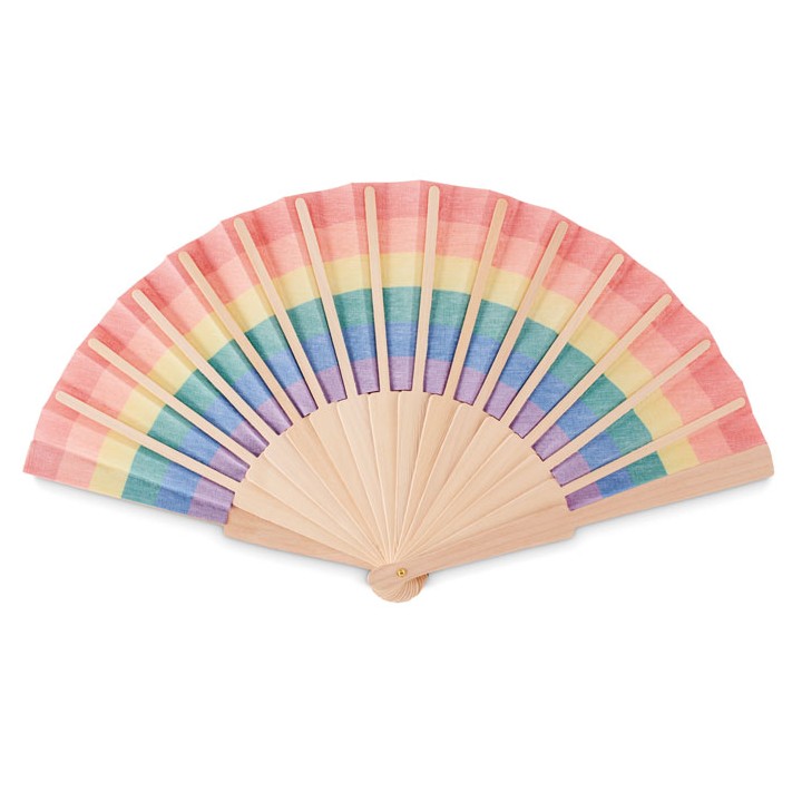 Eventail  en bois arc-en-ciel