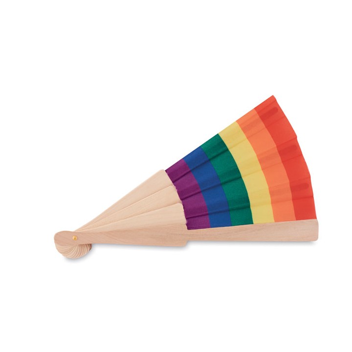 Eventail  en bois arc-en-ciel